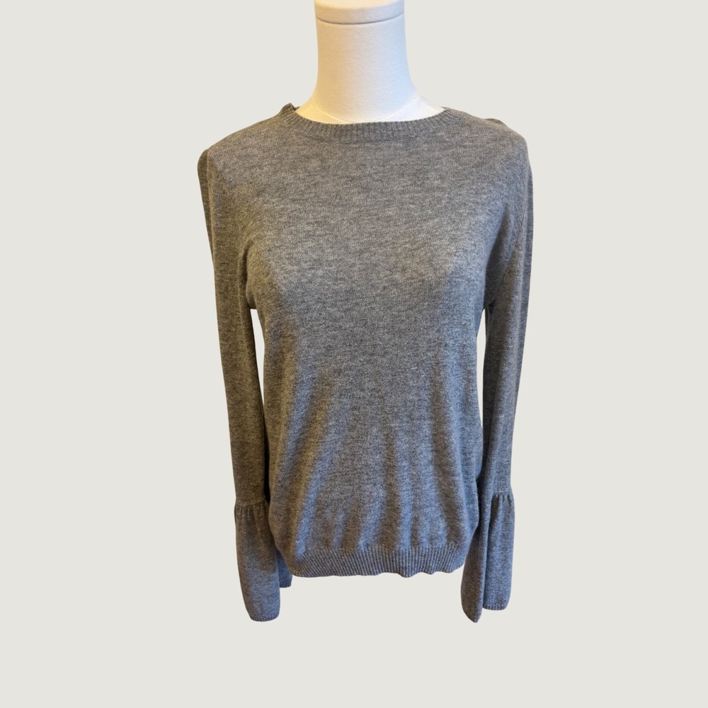 Autumn Cashmere Sweater Small Gray Bell Sleeve Crewneck 100% Pure Cashmere Soft